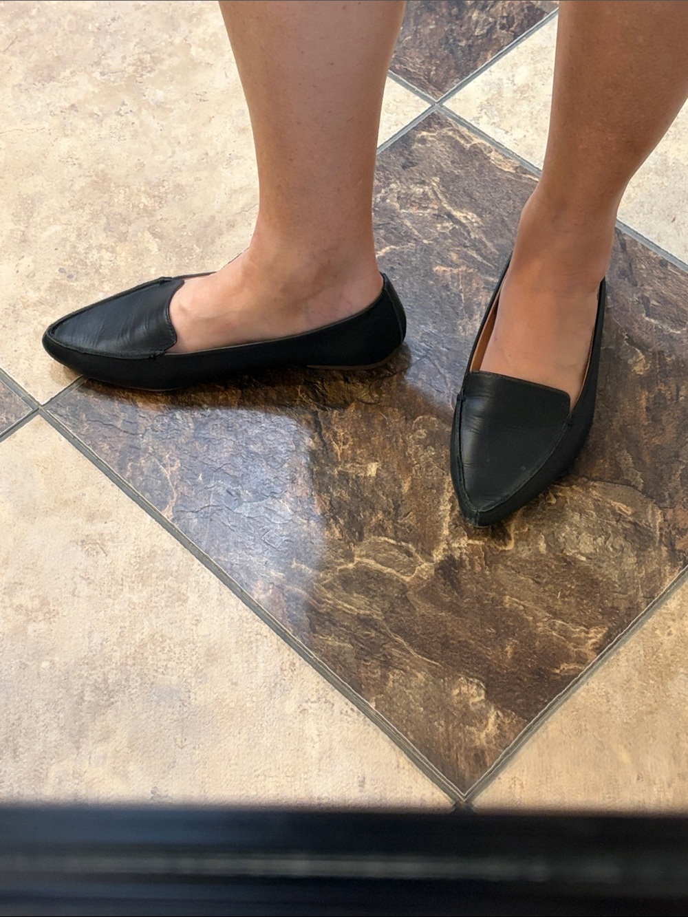 J. Crew Black Pointed Leather Slip-On Flats
